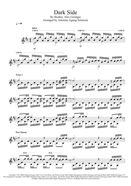 Free Sheet Music Dark Side Solo Guitar Score