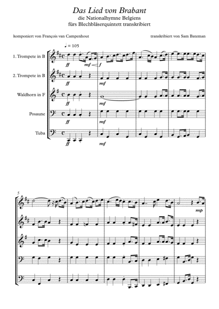 Free Sheet Music Das Lied Von Brabant