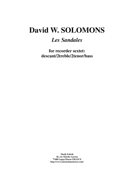 David W Solomons Les Sandales For Recorder Sextet Sheet Music