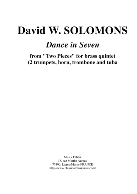 David Warin Solomons Dance In Seven From Two Pieces For Brass Quintet Sheet Music