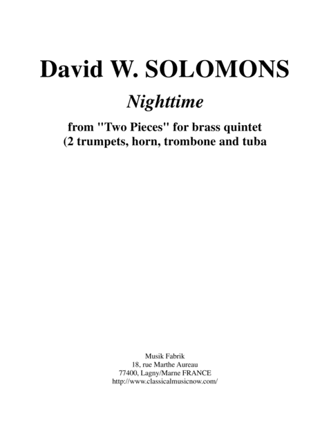 David Warin Solomons Nighttime From Two Pieces For Brass Quintet Sheet Music