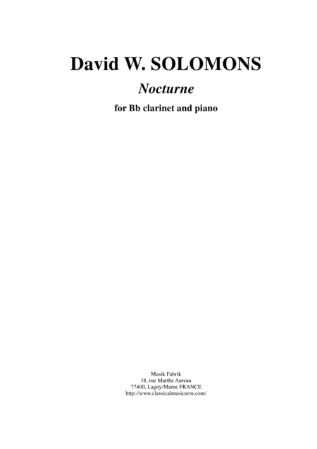 David Warin Solomons Nocturne For Bb Clarinet And Piano Sheet Music