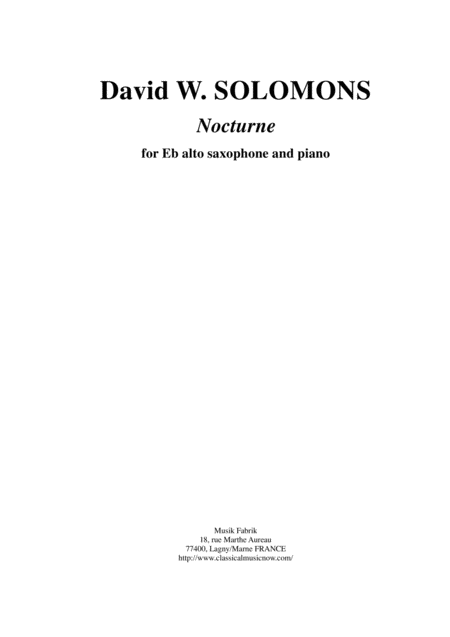 Free Sheet Music David Warin Solomons Nocturne For Eb Alto Saxophone And Piano