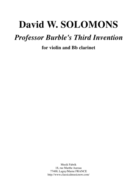 David Warin Solomons Professor Burbles Third Invention For Violin And Bb Clarinet Sheet Music