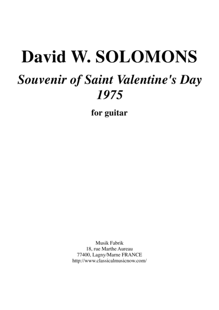 David Warin Solomons Souvenir Of Saint Valentines Day 1975 For Guitar Sheet Music