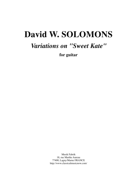 David Warin Solomons Variations On Sweet Kate For Solo Guitar Sheet Music