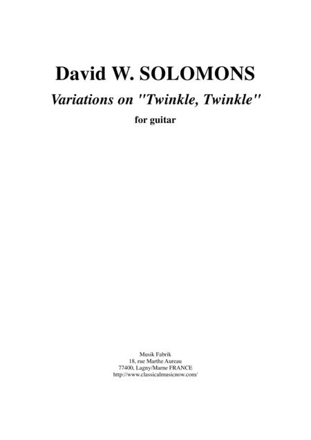 David Warin Solomons Variations On Twinkle Twinkle For Solo Guitar Sheet Music