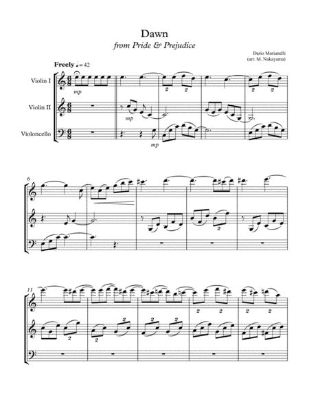 Dawn From Pride And Prejudice Arr For String Trio Sheet Music