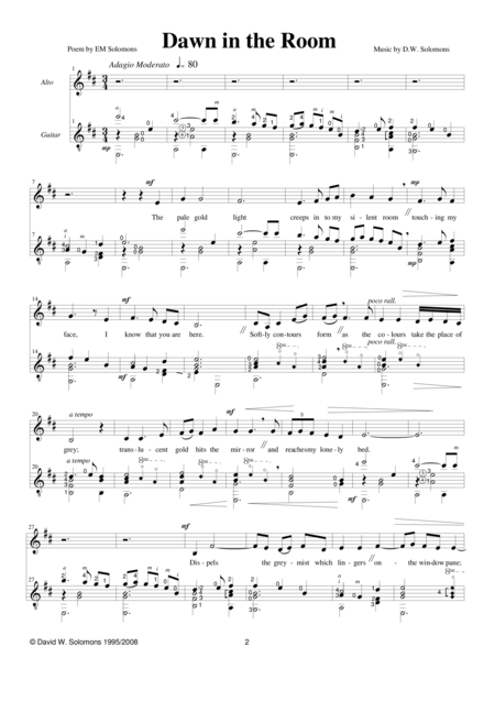 Free Sheet Music Dawn In The Room Alto And Guitar Words By E M Solomons