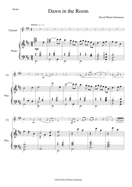 Free Sheet Music Dawn In The Room For Clarinet And Piano