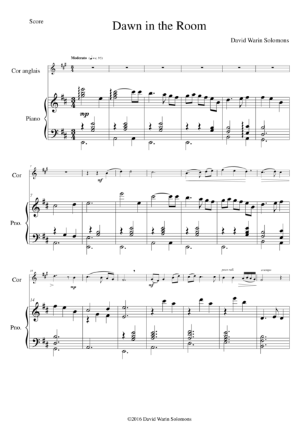 Free Sheet Music Dawn In The Room For Cor Anglais And Piano