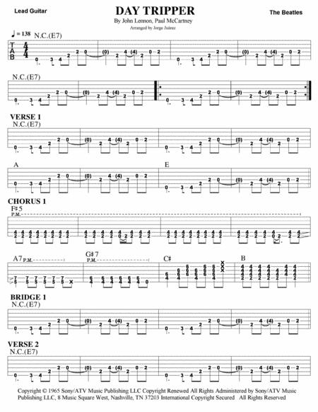 Free Sheet Music Day Tripper Guitar Tab