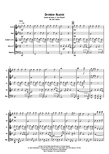 Free Sheet Music Daydream Believer Wind Quintet