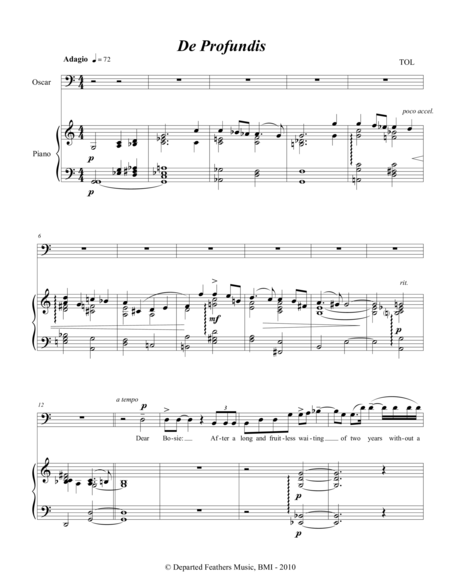 De Profundis 2010 For Baritone And Piano Sheet Music