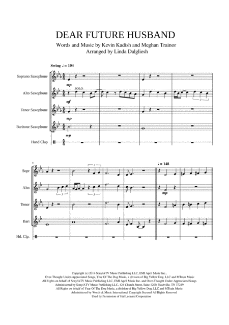 Dear Future Husband Saxophone Quartet Satbar Sheet Music