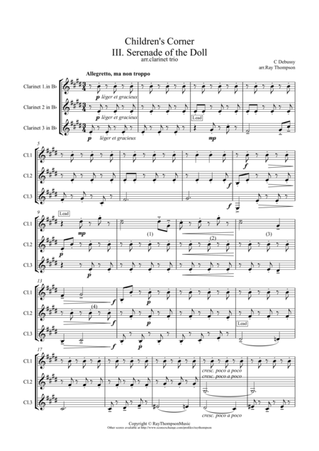 Free Sheet Music Debussy Childrens Corner Mvt 3 Serenade Of The Doll Clarinet Trio