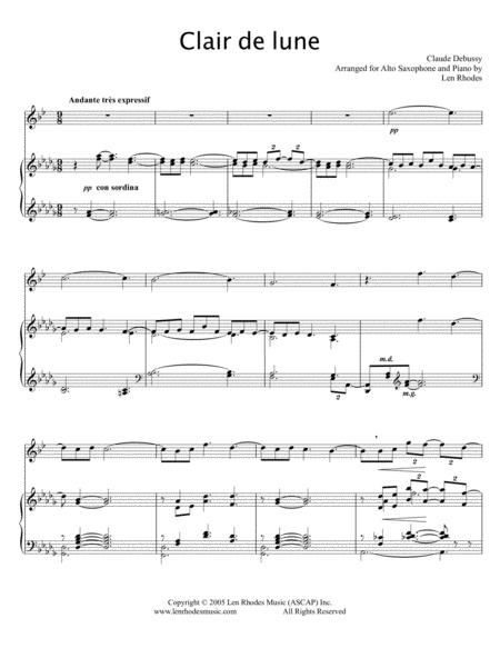 Debussy Clair De Lune For Alto Saxophone And Piano Sheet Music