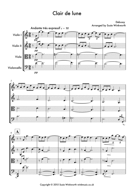 Debussy Clair De Lune String Quartet Sheet Music