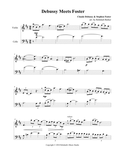 Debussy Meets Foster Violin Cello Duet Sheet Music