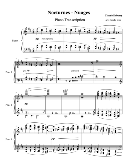 Debussy Nocturnes 1 Nuages Piano Transcription Sheet Music