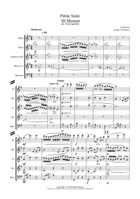 Free Sheet Music Debussy Petite Suite Mvt 3 Menuet Wind Quintet