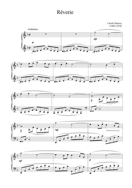 Debussy Reverie Easy Piano Arrangement Sheet Music