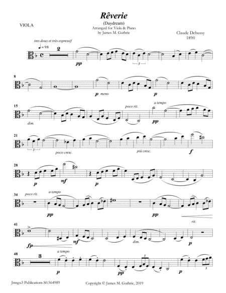 Debussy Reverie For Viola Piano Sheet Music