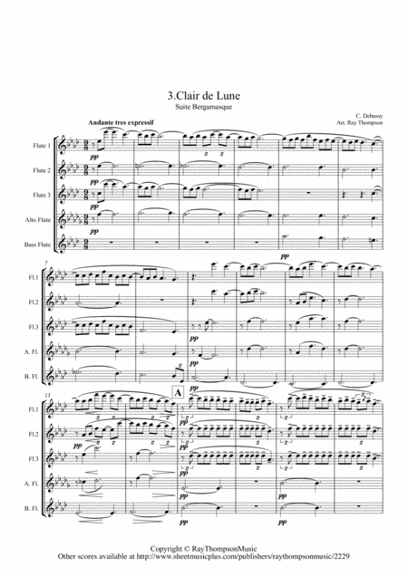 Free Sheet Music Debussy Suite Bergamasque Mvt 3 Clair De Lune Flute Quintet