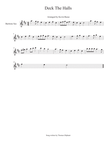 Deck The Halls Bari Sax Sheet Music