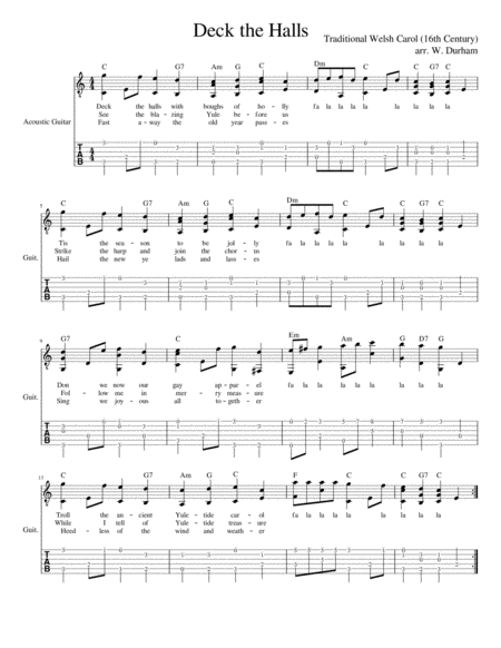 Deck The Halls Christmas Carol For Fingerstyle Guitar Tab And Notation Sheet Music