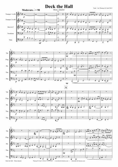 Deck The Halls Christmas Carol Polyphonic Brass Quintet Sheet Music