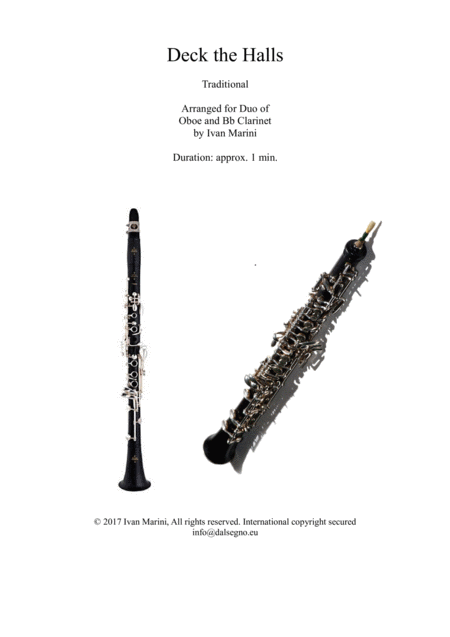 Deck The Halls Duet For Oboe Or Flute And Clarinet Sheet Music