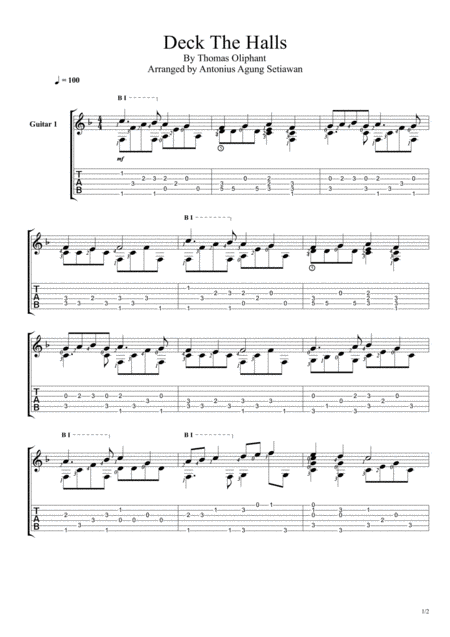 Free Sheet Music Deck The Halls Fingerstyle Guitar Solo