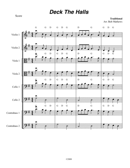 Free Sheet Music Deck The Halls For Strings