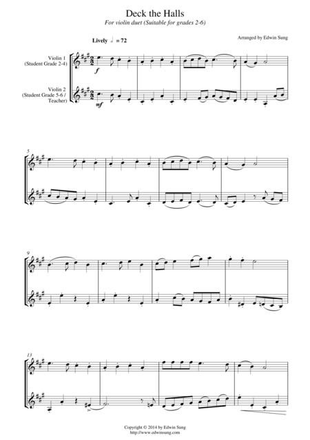 Deck The Halls For Violin Duet Suitable For Grades 2 6 Sheet Music