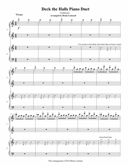 Deck The Halls Piano Four Hands Sheet Music