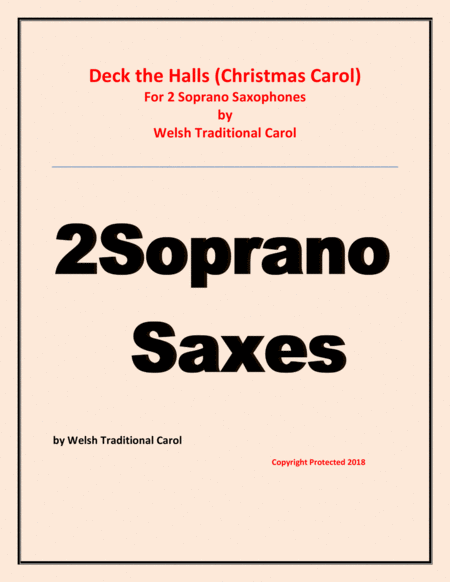 Free Sheet Music Deck The Halls Welsh Traditional Chamber Music Woodwind 2 Soprano Saxes Easy Level