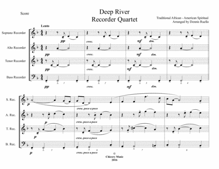 Free Sheet Music Deep River Recorder Quartet Satb Intermediate