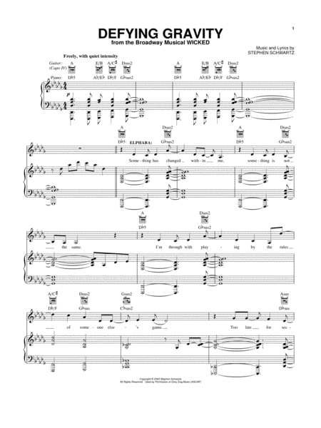 Free Sheet Music Defying Gravity From Wicked