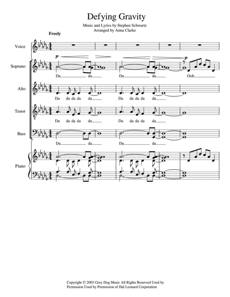 Free Sheet Music Defying Gravity Satb A Cappella