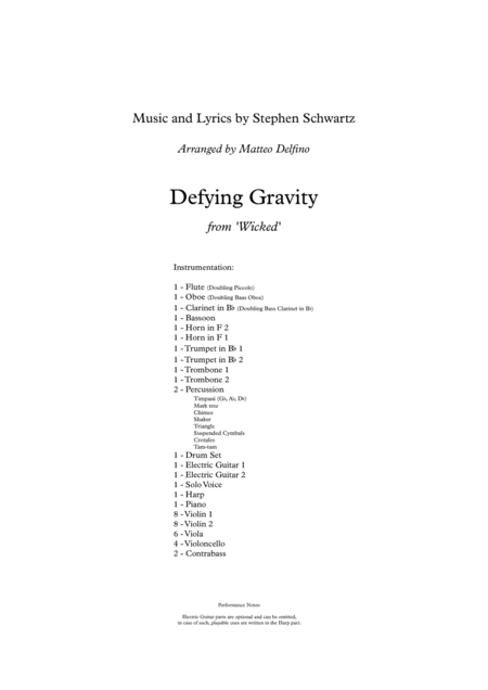 Defying Gravity Solo Voice And Full Orchestra Sheet Music