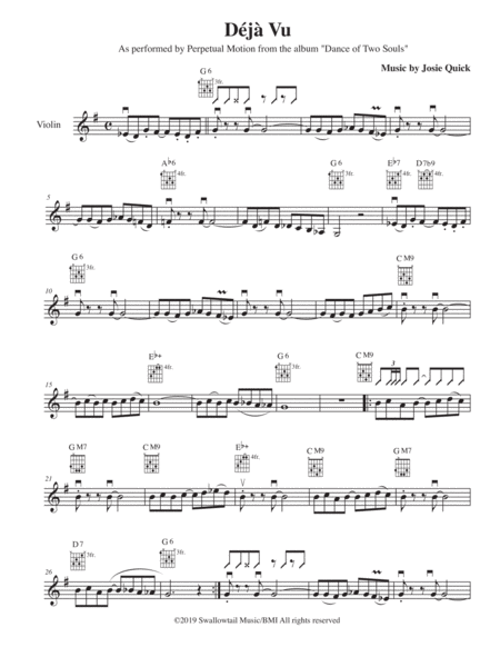 Free Sheet Music Deja Vu From The Album Dance Of Two Souls By Perpetual Motion