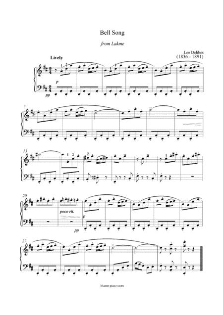 Delibes Bell Song From Lakme Easy Piano Arrangement Sheet Music