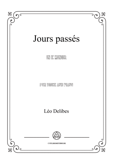 Free Sheet Music Delibes Jours Passs In E Minor For Voice And Piano