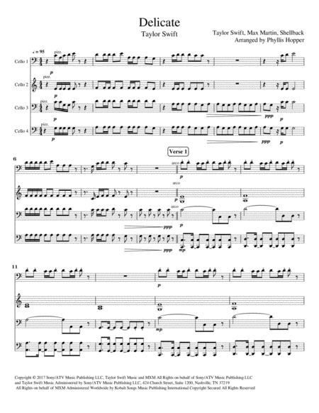 Free Sheet Music Delicate 4 Cellos