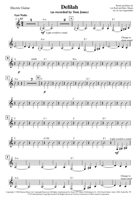 Delilah For Jazz Combo W Vocals Transcription Of The Original Tom Jones Recording Sheet Music