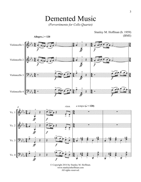 Demented Music Pervertimento For Cello Quartet Sheet Music