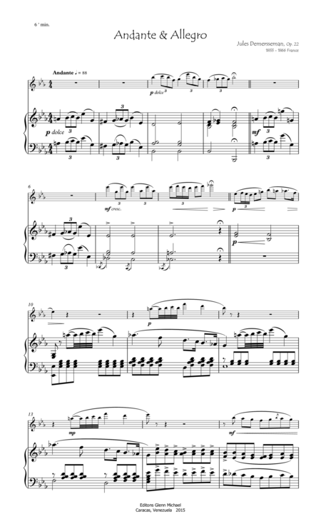 Free Sheet Music Demersseman Andante Allegro For Flute Piano