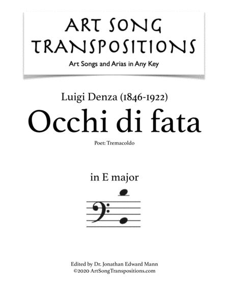 Denza Occhi Di Fata Transposed To E Major Bass Clef Sheet Music