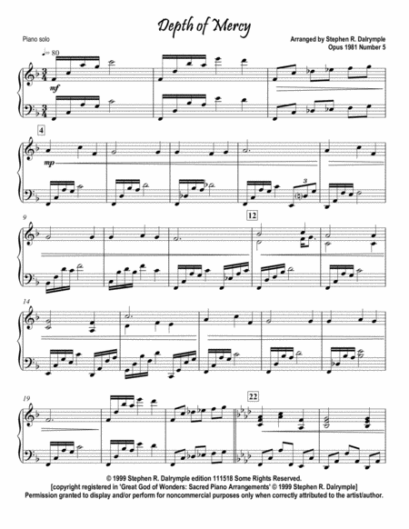 Depth Of Mercy Piano Solo Sheet Music